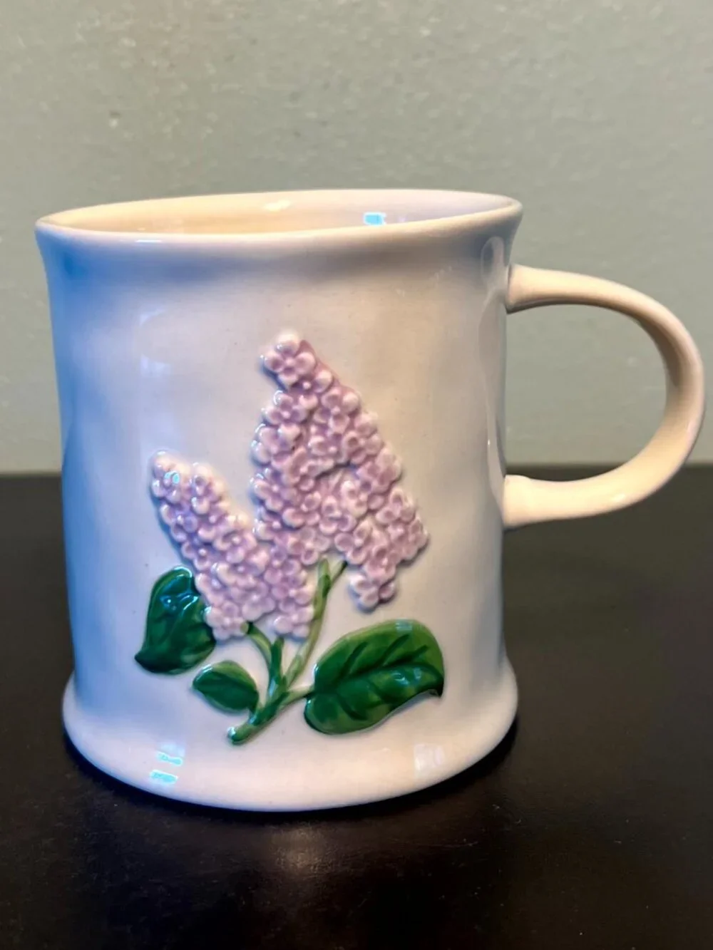 Sur La Table Embossed Floral Stoneware Mug Lilac Purple Flowers Coffee Tea Cup